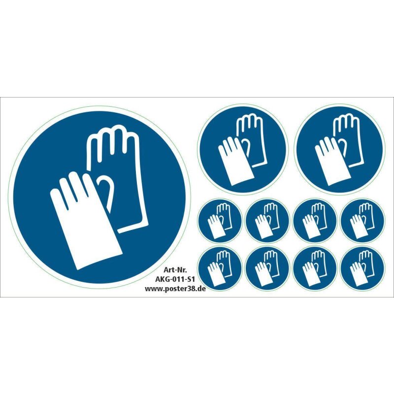 Aufkleber "Handschuhe benutzen", DIN ISO 7010, Set